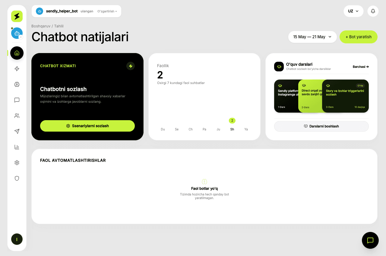 Sendly AI agent boshqaruv paneli
